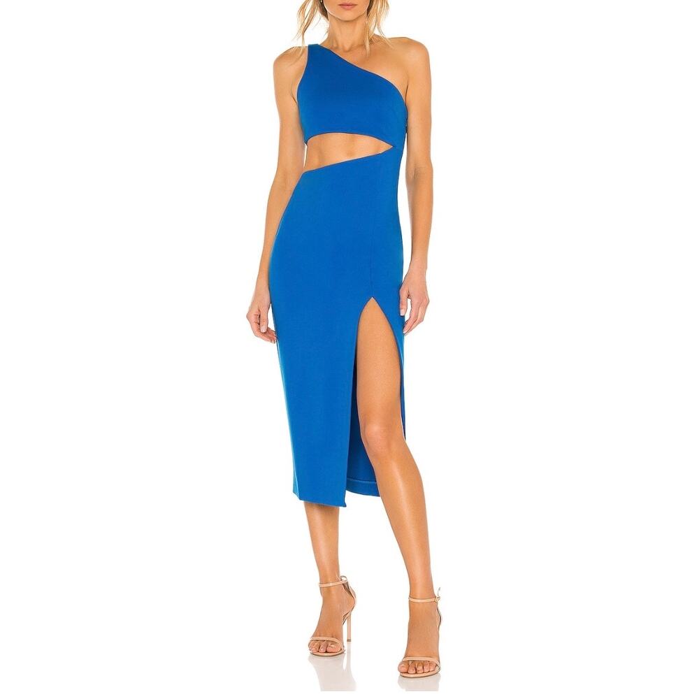 NBD Revolve Midi Dress Kody Cut Out Blue One Shoulder size Large